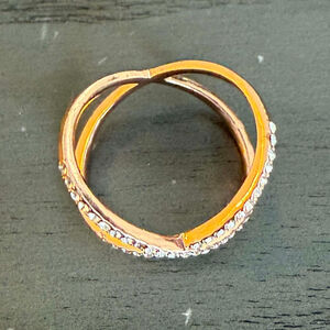 Women's Rose Gold X-Cross Ring with Clear Rhinestones, Size 9